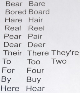 list of homophones from "Bear Says Thanks"