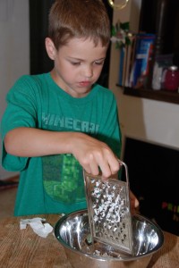 Henry grates some soap!