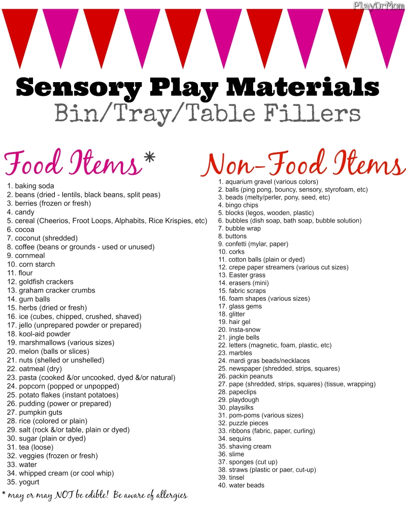 sensory play materials - fillers